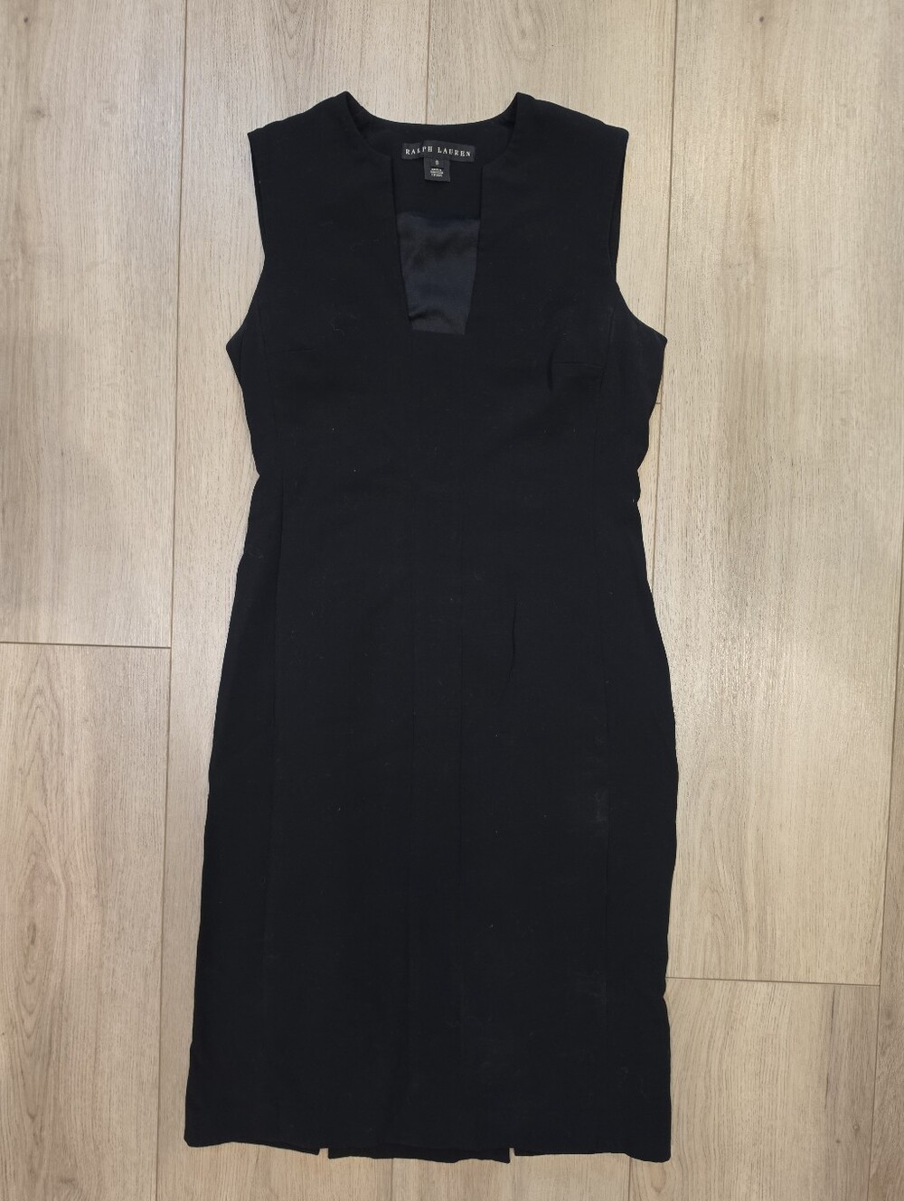 Ralph Lauren Black Wool Blend Sheath Dress Size 8 Sleeveless Career Office Midi